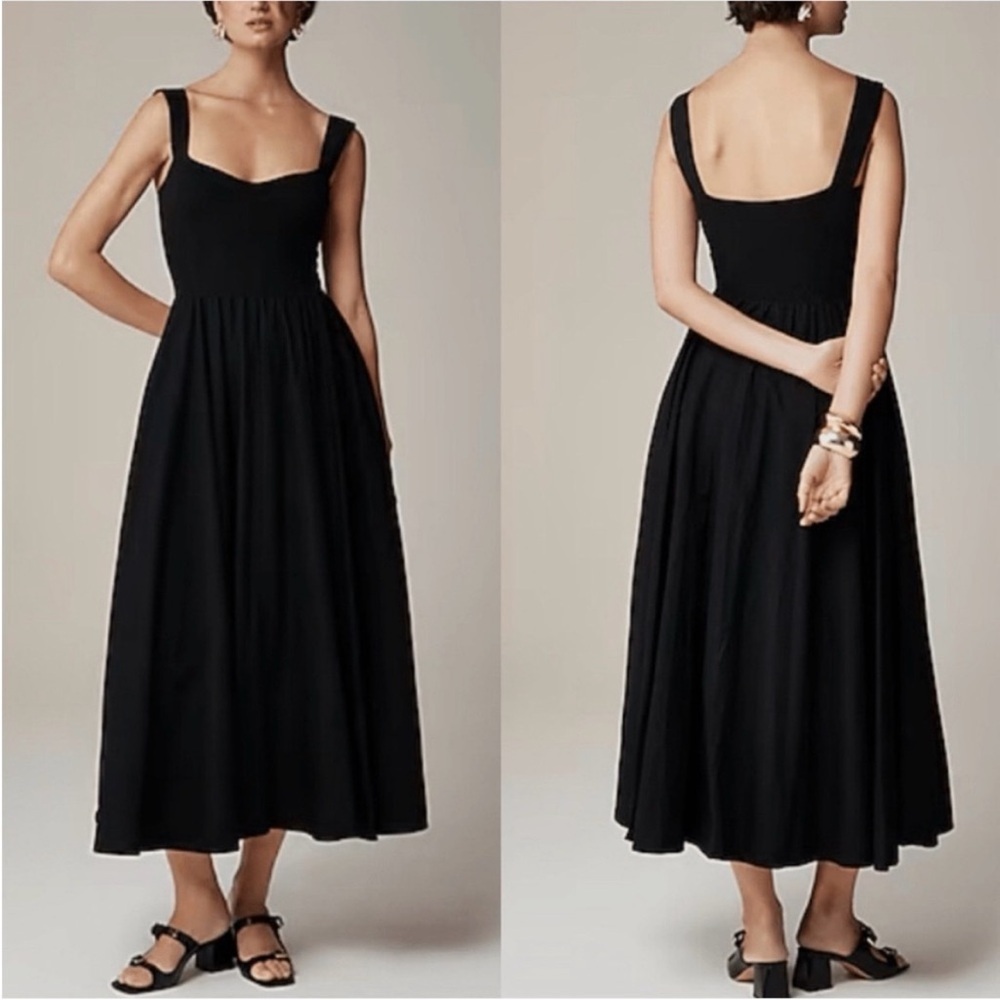J. Crew Sweetheart Tank Maxi Dress Poplin A Line Skirt Retro Black Cotton XXL